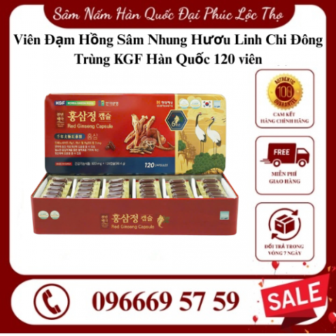 Vi&ecirc;n Đạm Hồng S&acirc;m Nhung Hươu Linh Chi Đ&ocirc;ng Tr&ugrave;ng KGF H&agrave;n Quốc 120 vi&ecirc;n